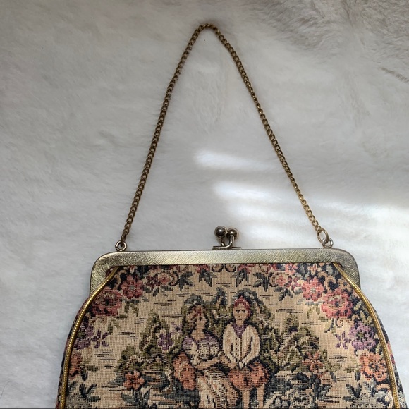Vintage Tapestry Small Purse Floral Needlepoint Roses Bag - Picture 4 of 7